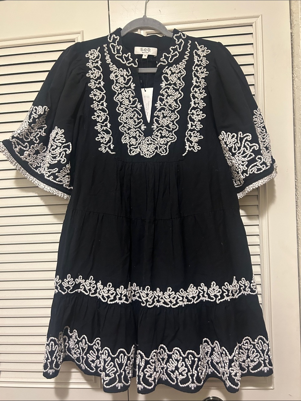NWT Sea New York Cordera babydoll black /white stitching tunic dress MED $429 - Picture 8 of 15